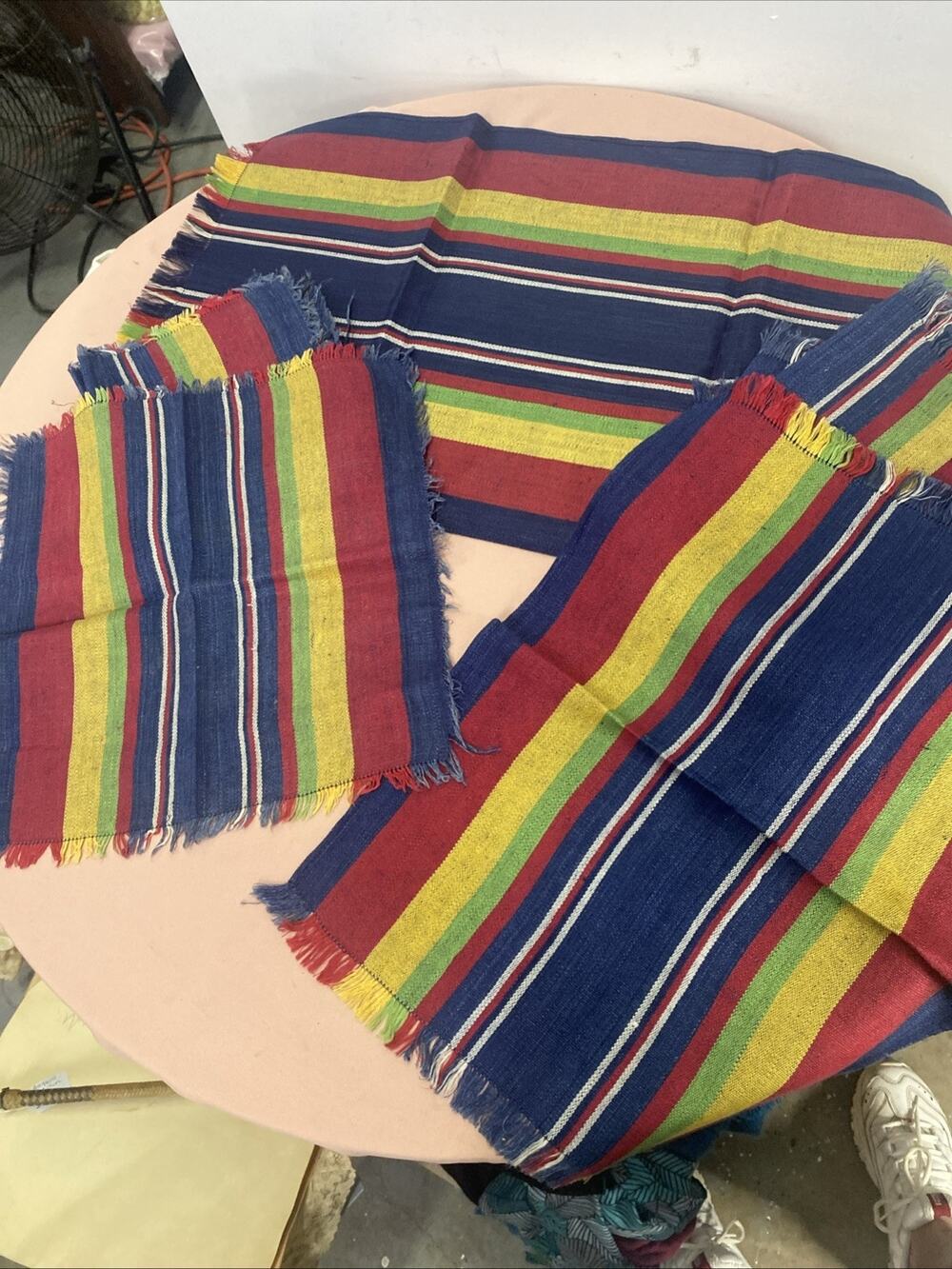 Vintage Lot Of Fabric Table Runner, 7-Napkins & 11-Placemats All Matching Stripe